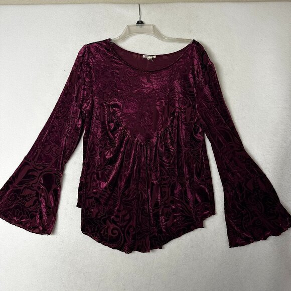 Ultra Pink top Womens XL Velvet Burnout‎ flare sleeve  Romantic Goth dark purple - Picture 1 of 5